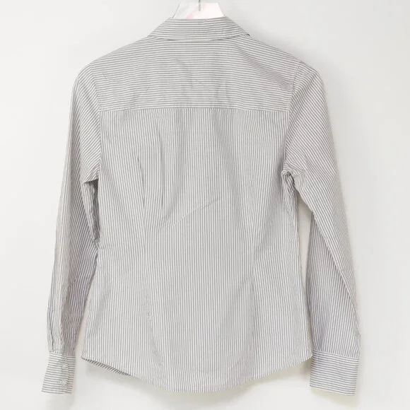 Boden Button Front Blouse Stripe Shirt Long Sleeve Grey White Size 6 - Picture 2 of 5